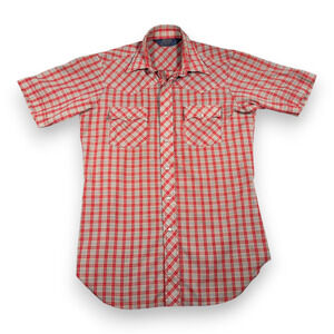 Vintage Lariat Western Shirt Adult MEDIUM Red Brown Plaid Snap Cowboy Rodeo 80s